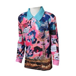 P1237   美國  PURE    Customized men's wear sublimation to make long-sleeve sublimation Polo shirt whole printing sublimation manufacturer color contrast collar sky blue P1237   美國  PURE    Customized men's wear sublimation to make long-sleeve sublimation Polo shirt whole printing sublimation manufacturer color contrast collar sky blue